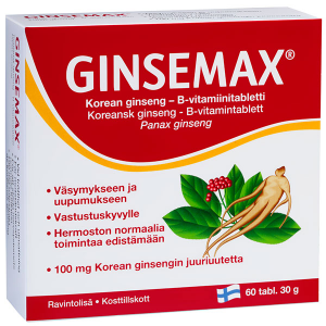Витамины с женьшенем + витамины группы В, Ginsemax B-vitamiini & Ginseng 60табл.