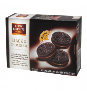 Печенье «Вlack & Сhocolate» с какао и кремовой начинкой с шоколадным вкусом, 176гр Печенье «Вlack & Сhocolate» с какао и кремовой начинкой с шоколадным вкусом, 176гр