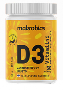 Жевательные таблетки (апельсин) Makrobios D3-vitamiini 50мг 150таб.