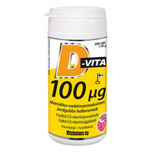 Витамин Д3 100мг (клубника-малина) D-Vita 100мг Strawberry Raspberry 200таб.