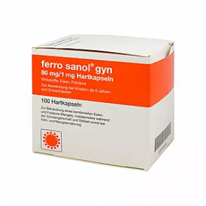 Комплекса железа(II) глицинсульфата 454,13 мг Ferro SANOL gyn + 1 мг фолиевой кислоты 100табл.