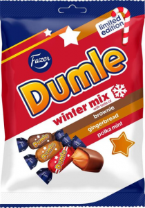 Сливочные ириски в молочном шоколаде Fazer Dumle с новогодними вкусами, 180гр