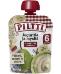Детское питание Piltti йогурт, мюсли, груша, банан, яблоко ( с 6 месяцев) 90 гр.